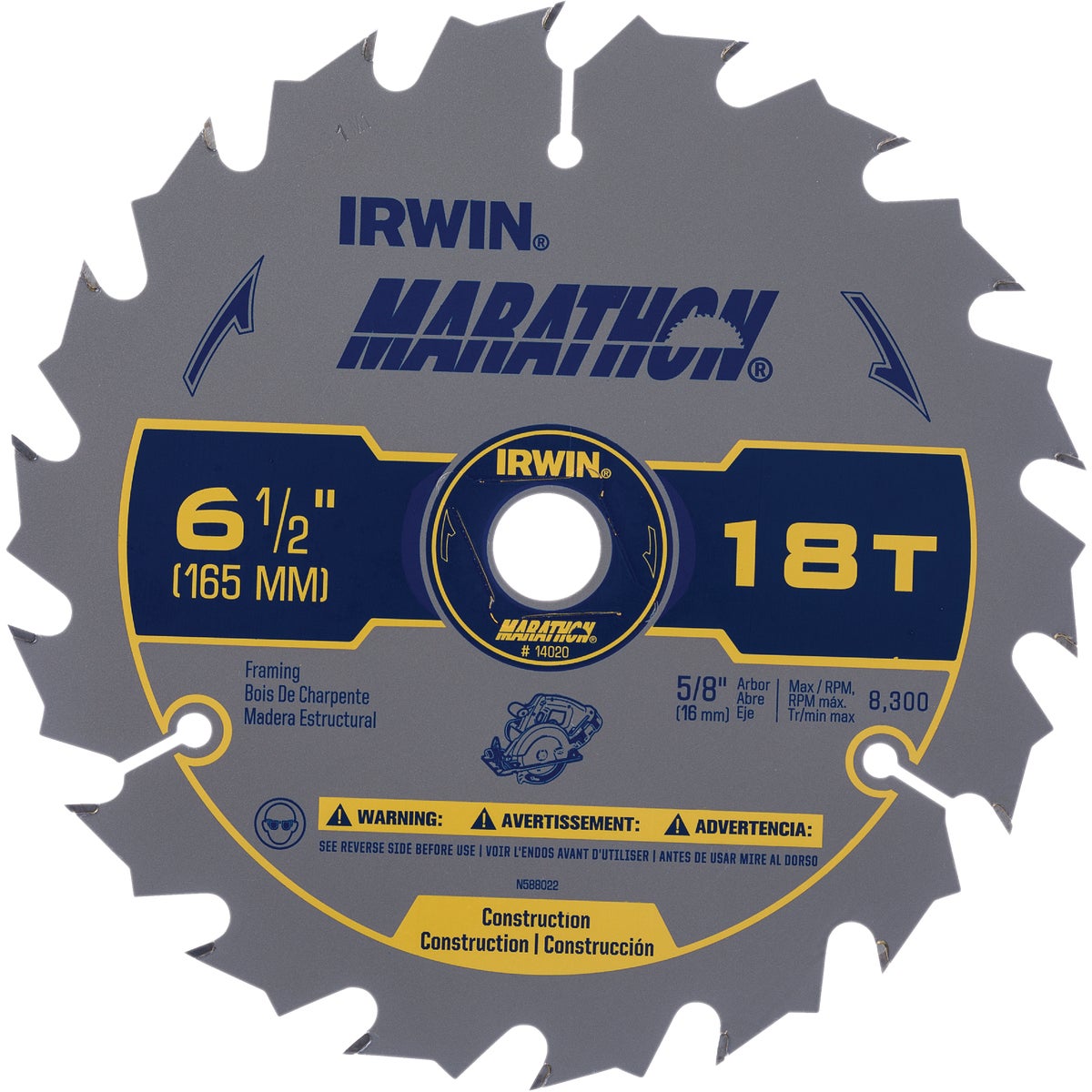 Irwin Marathon 6-1/2 In. 18-Tooth Framing/Ripping Circular Saw Blade