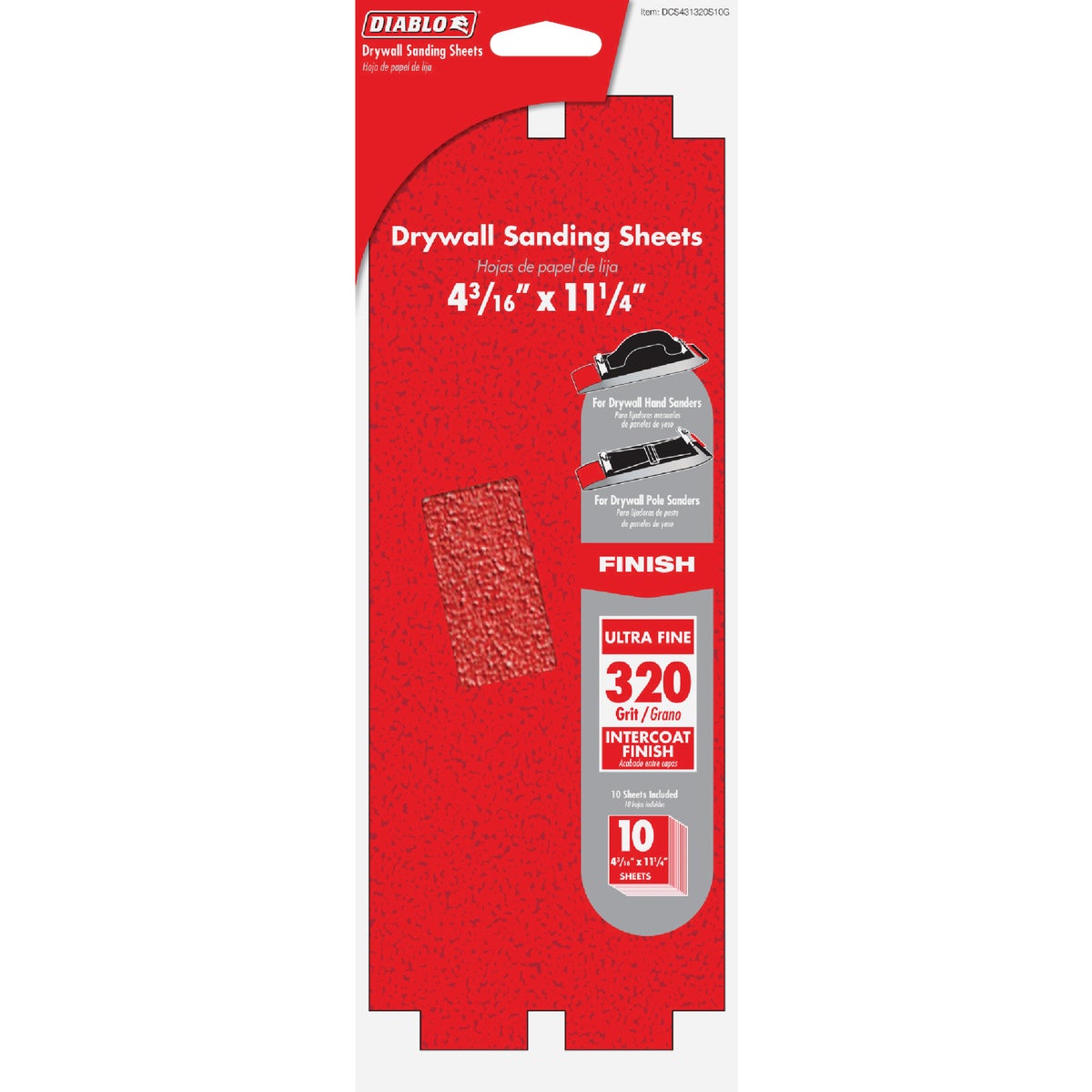 Diablo 320 Grit 4-3/16 In. x 11-1/4 In. Drywall Sandpaper (10-Pack)