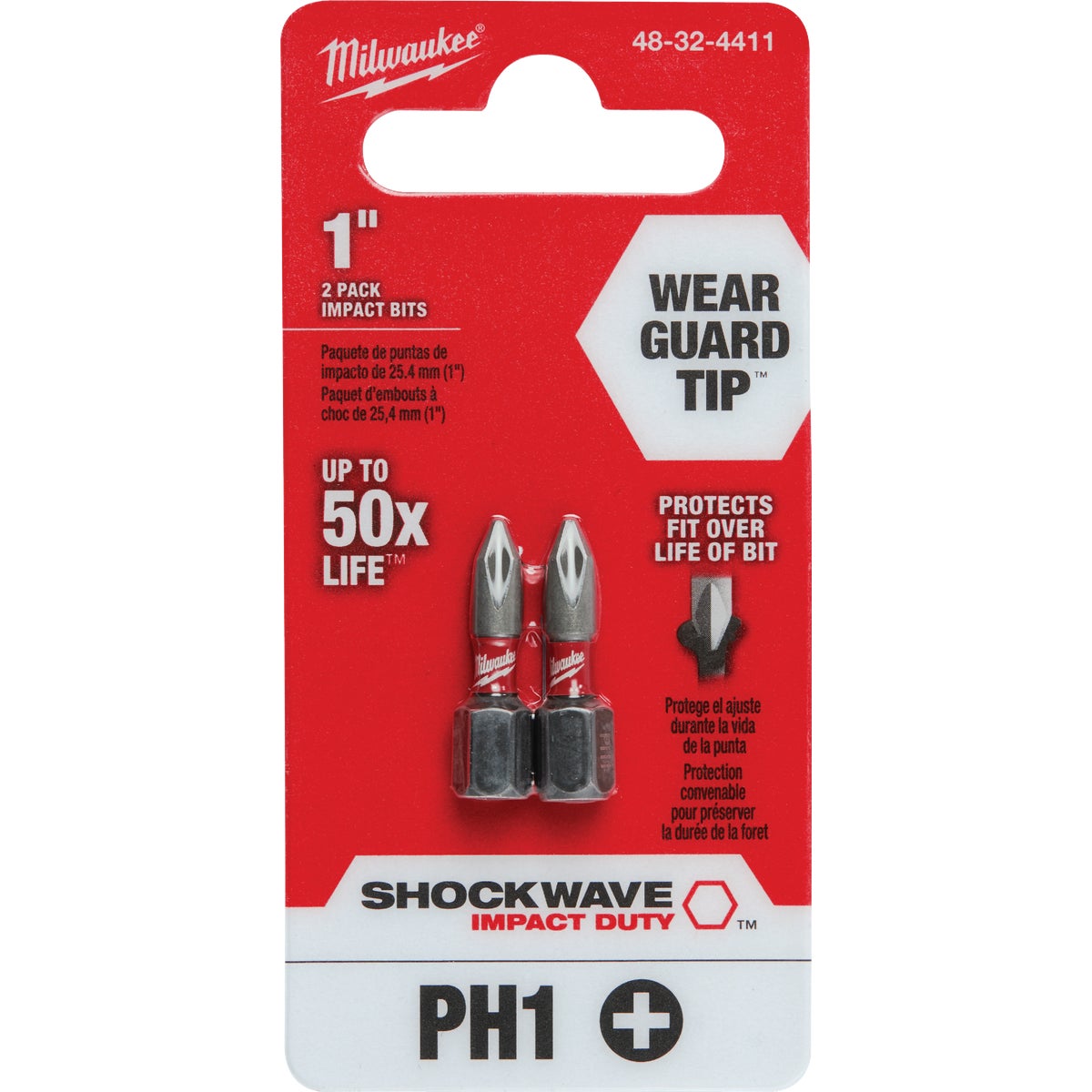 Milwaukee SHOCKWAVE #1 Phillips 1 In. Insert Impact Screwdriver Bit (2-Pack)