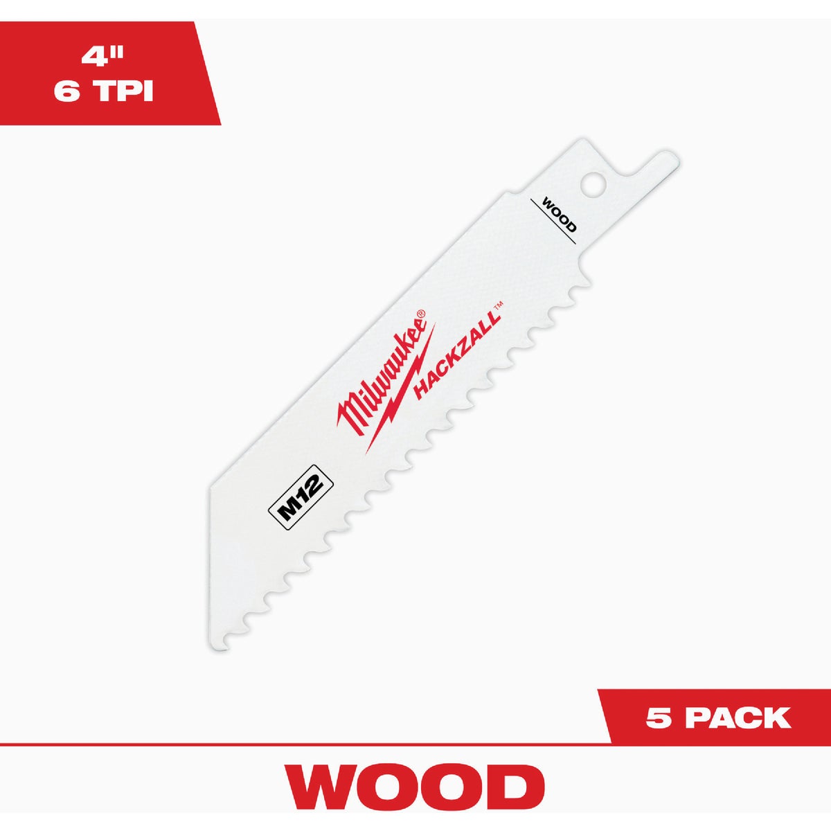 Milwaukee HACKZALL 4 In. 5 TPI Wood Mini Reciprocating Saw Blade (5-Pack)