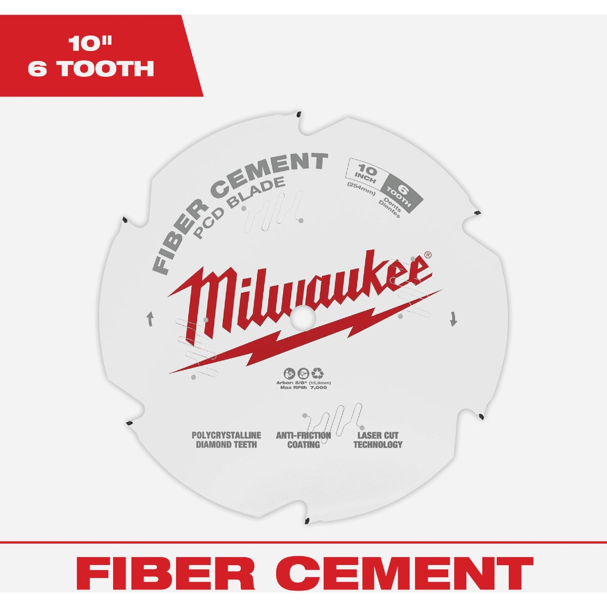 Milwaukee 10 In. 6-Tooth Fiber Cement PCD Circular Saw Blade