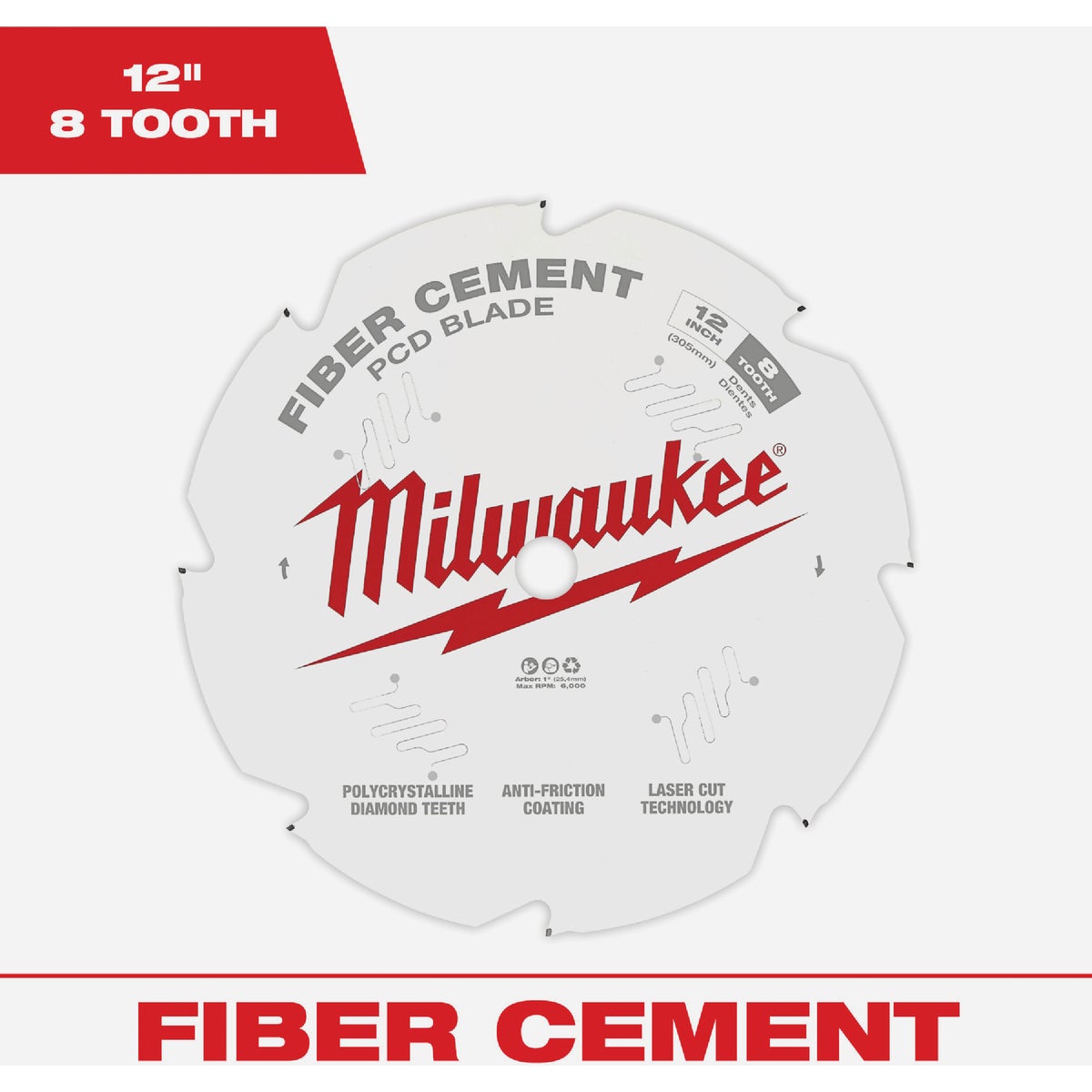 Milwaukee 12 In. 8-Tooth Fiber Cement PCD Circular Saw Blade