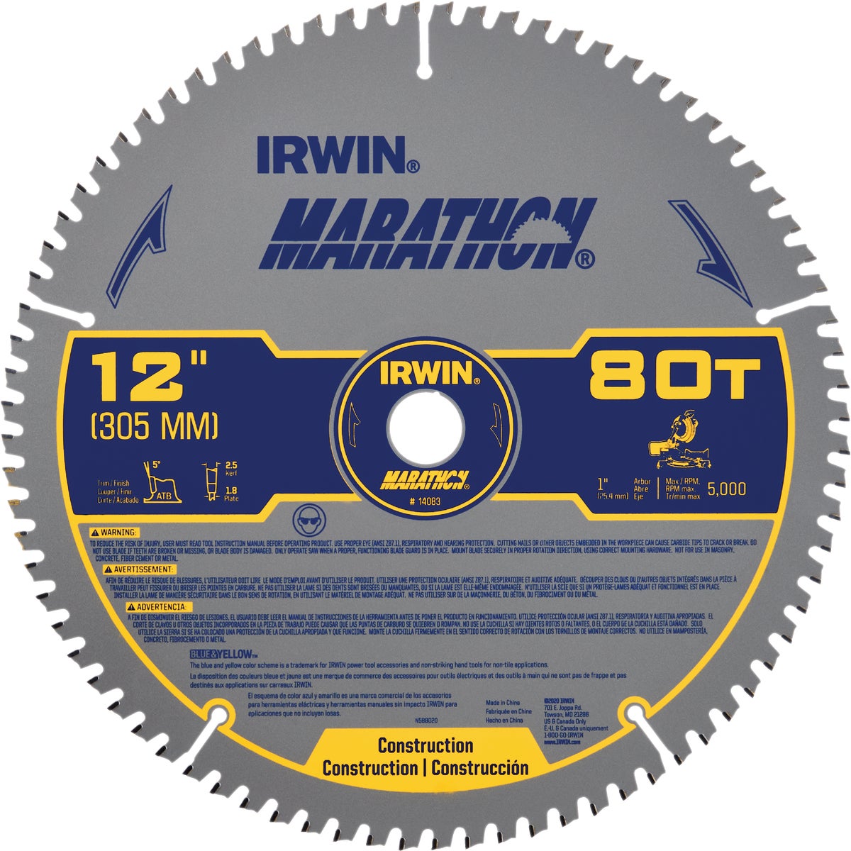 Irwin Marathon 12 In. 80-Tooth Trim/Finish Circular Saw Blade