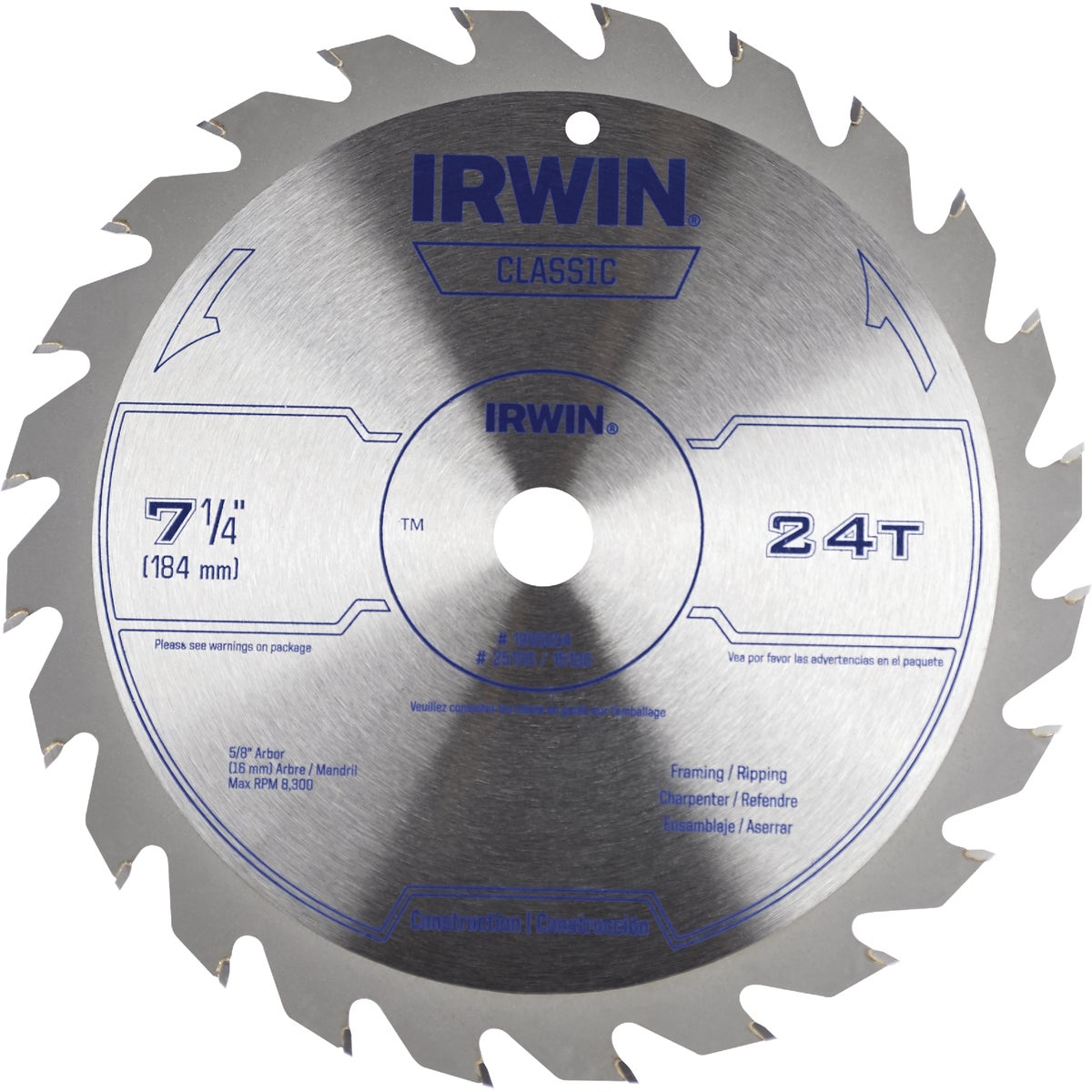 Irwin Classic Series 7-1/4 In. 24-Tooth Framing/Ripping Circular Saw Blade, Bulk