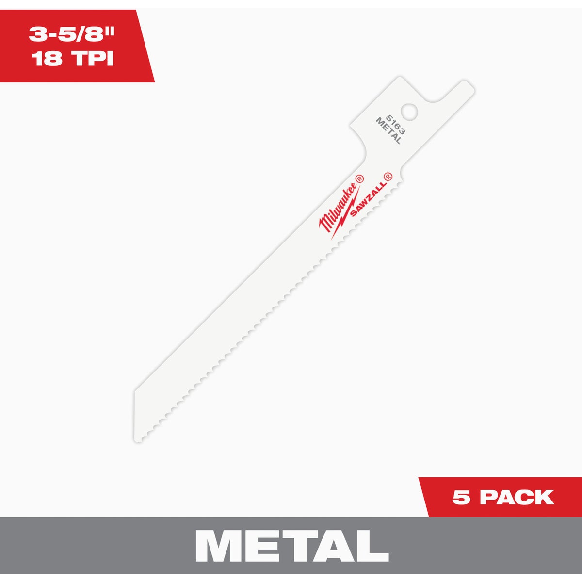 Milwaukee SAWZALL 3-5/8 In. 18 TPI Scroll Cutting Metal Reciprocating Saw Blade (5-Pack)