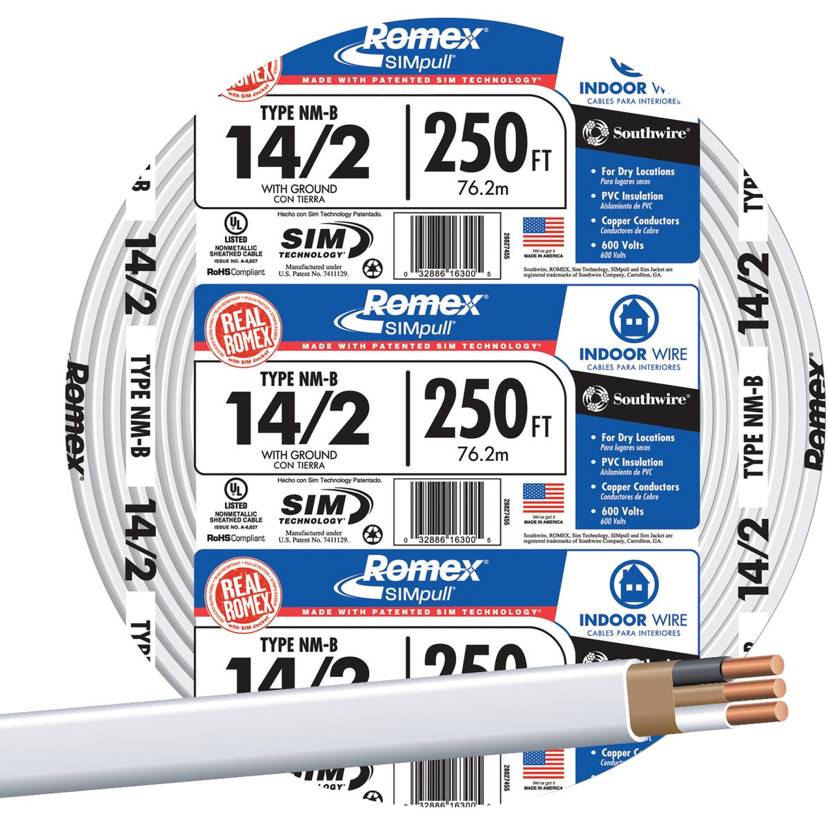 Romex 250 Ft. 14/2 Solid White NMW/G Electrical Wire