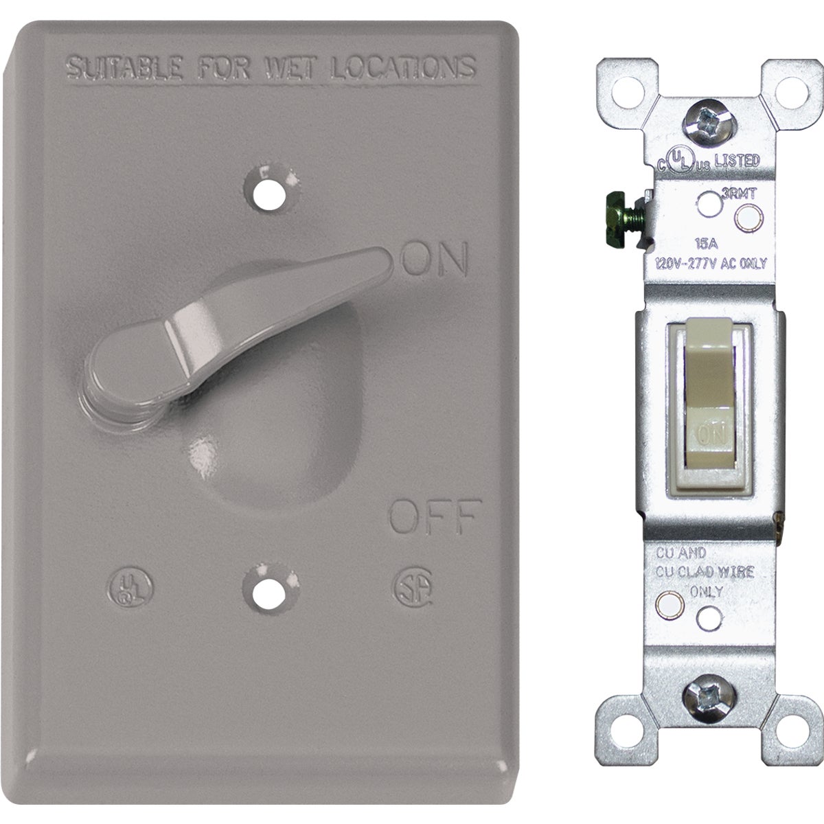 Southwire Single Toggle Vertical Mount Gray Weatherproof Cover with Single Pole 15A Switch