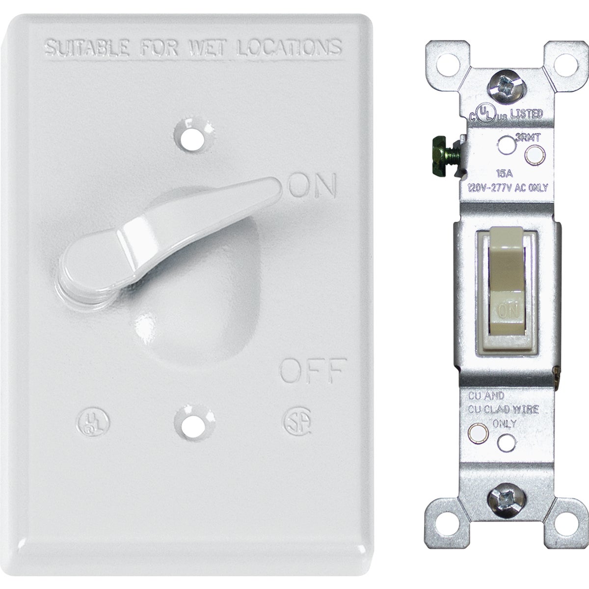 Southwire Single Toggle Vertical Mount White Weatherproof Cover with Single Pole 15A Switch
