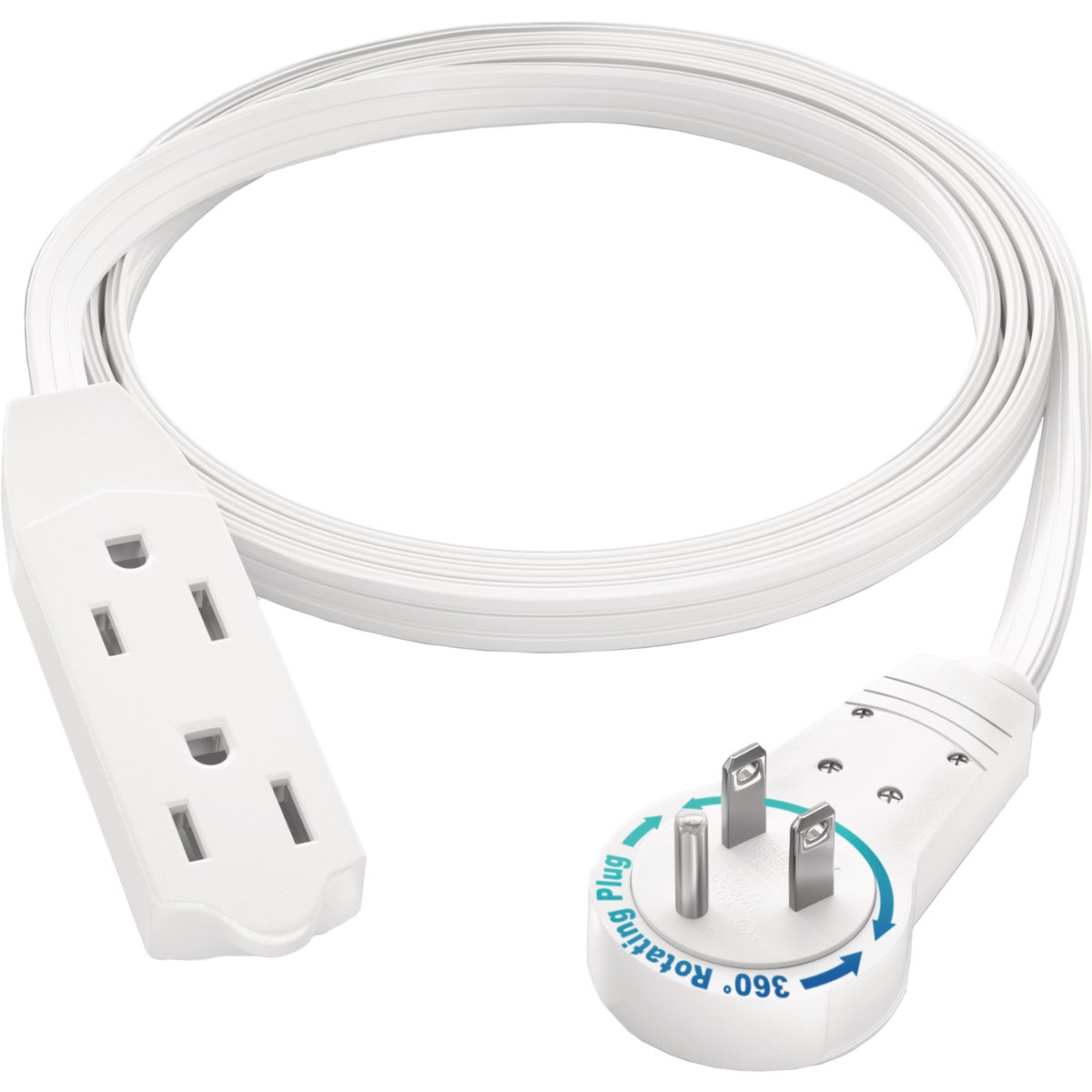Maximm 3 Ft. 16/3 White 3-Outlet 360 Deg. Rotating Plug Extension Cord With Removable Hook