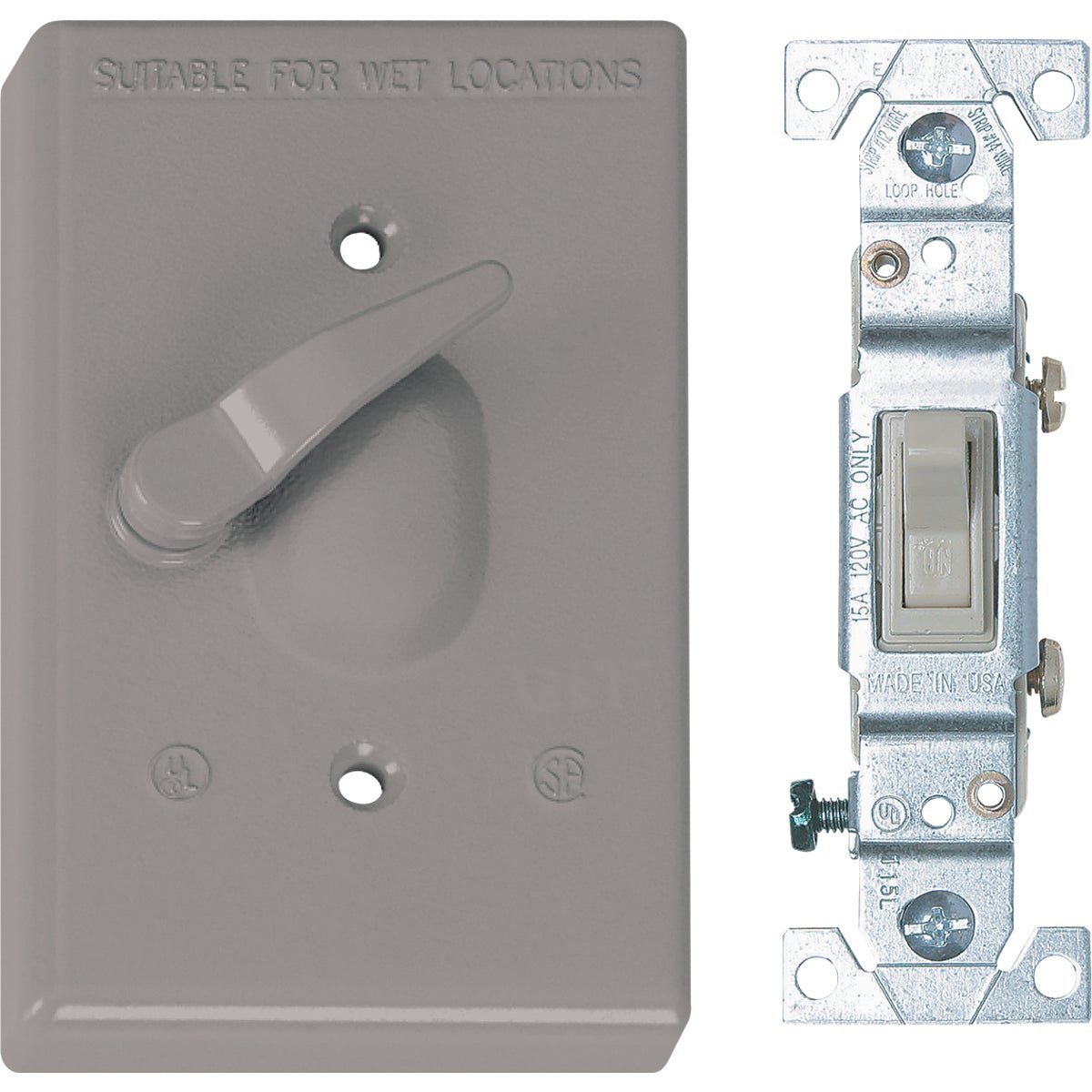 Southwire Single Toggle Vertical Mount Gray Weatherproof Cover with 3-Way Switch