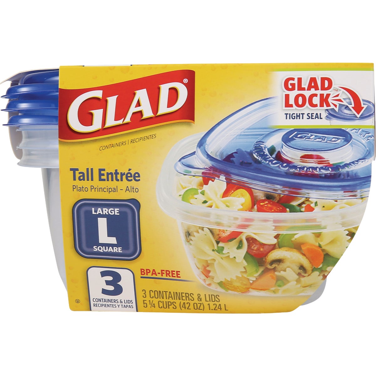 Glad 42 Oz. Clear Square Tall Entre Container (3-Pack)