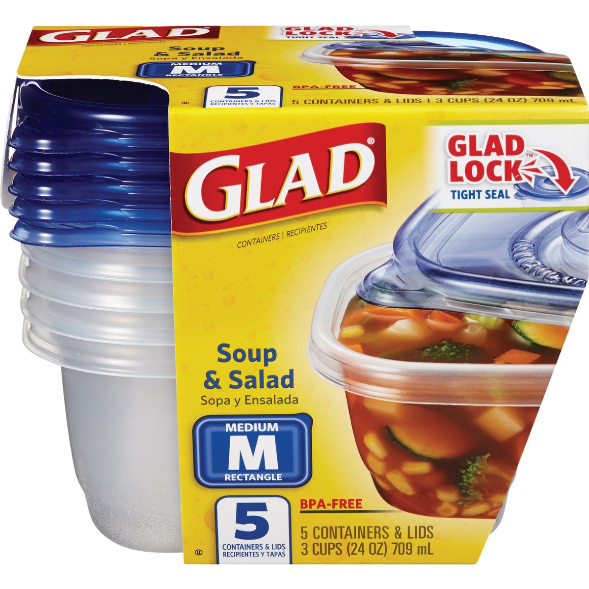 Glad 24 Oz. Clear Rectangle Soup & Salad Container (5-Pack)