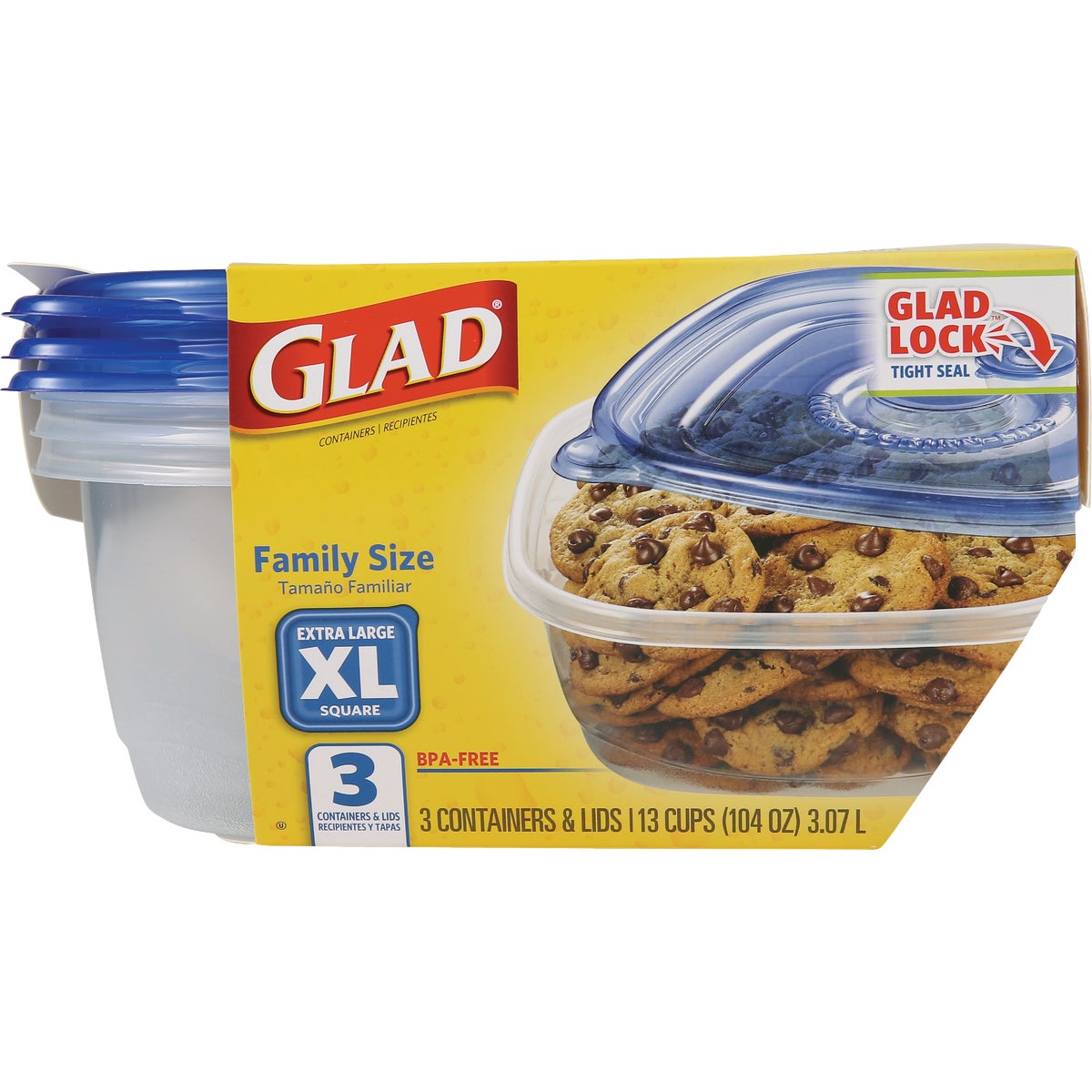 Glad 104 Oz. Clear Square Family Size Container (3-Pack)