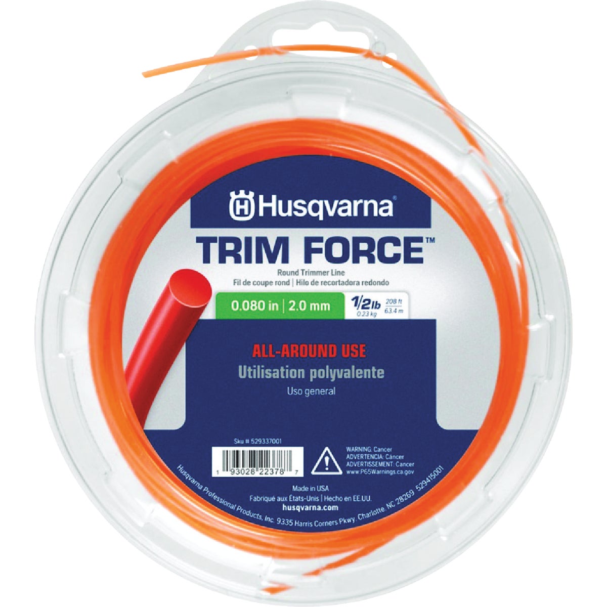 Husqvarna TrimForce Round .080 In. Guage Orange 208 Ft. Donut Trimmer Line