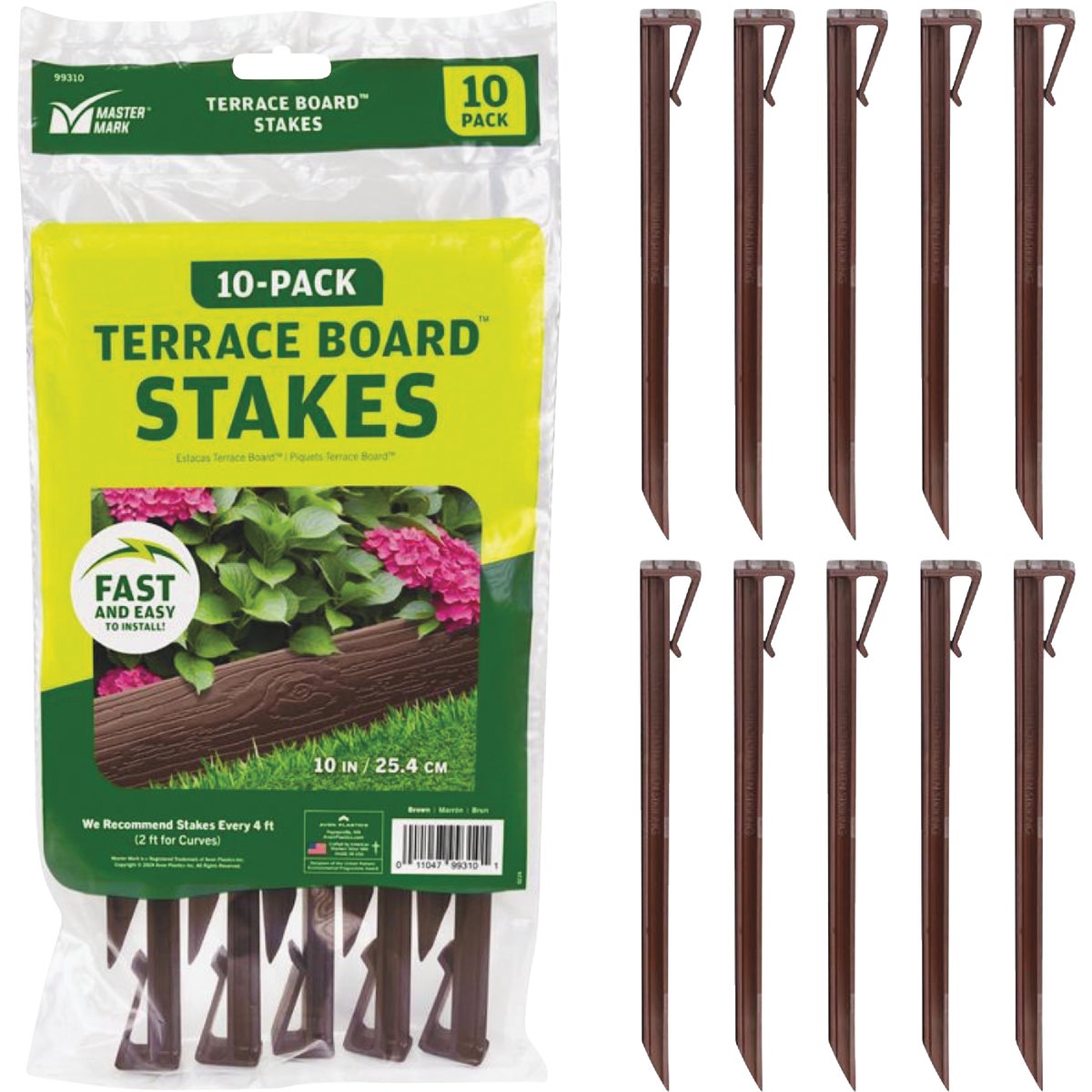 Master Mark 10 In. HDPE Brown Terrace Board Edging Stakes (10-Pack)