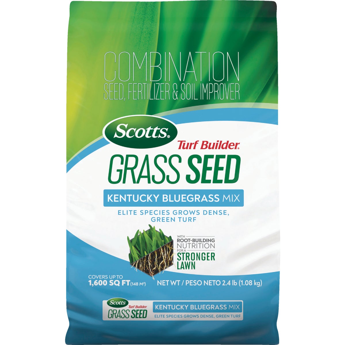 Scotts Turf Builder 2.4 Lb. 200 Sq. Ft. Kentucky Bluegrass Mix Grass Seed, Fertilizer, and Soil Improver Combination