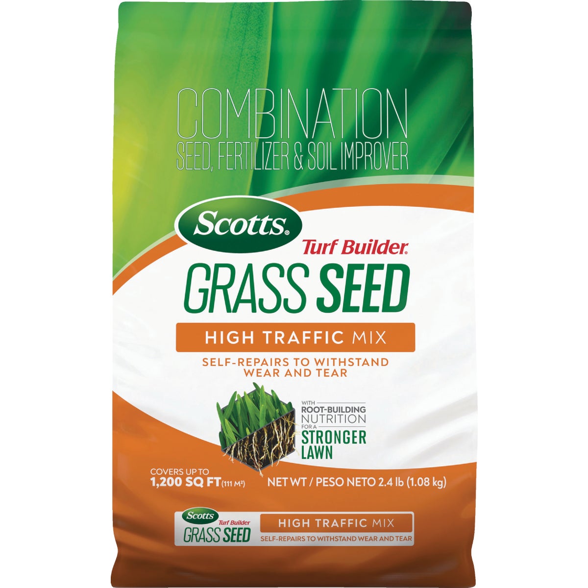 Scotts Turf Builder 2.4 Lb. 200 Sq. Ft. High Traffic Mix Grass Seed, Fertilizer, and Soil Improver Combination