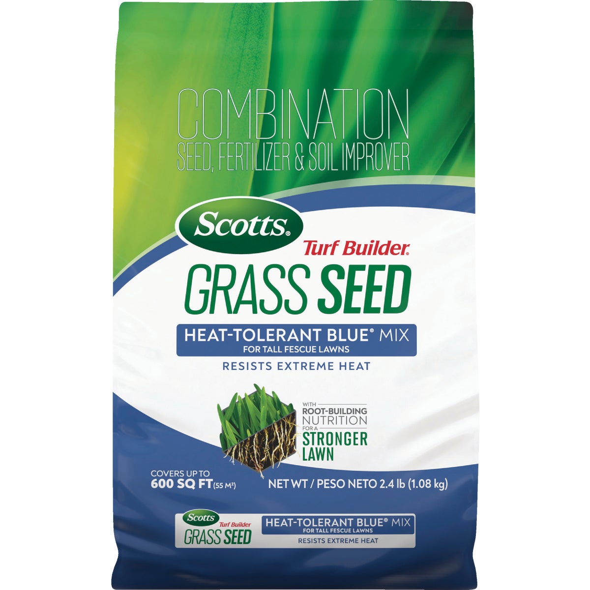 Scotts Turf Builder 2.4 Lb. 200 Sq. Ft. Heat-Tolerant Blue Mix For Tall Fescue Lawns Seed, Fertilizer, and Soil Improver Combination