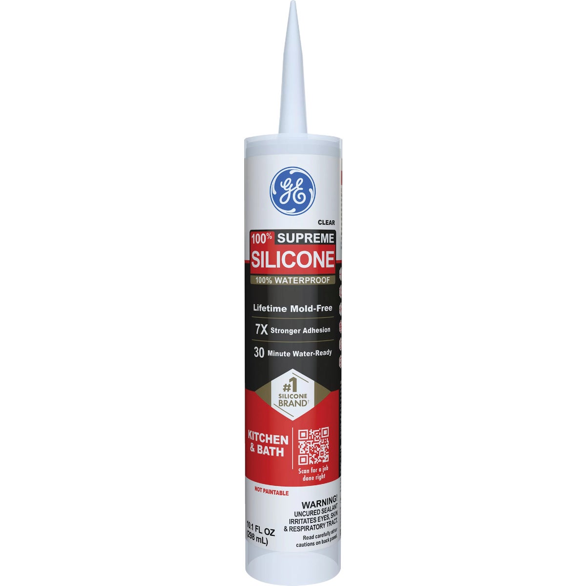 GE Supreme Silicone Kitchen & Bath Sealant, Clear, 10.1  Oz. Cartridge