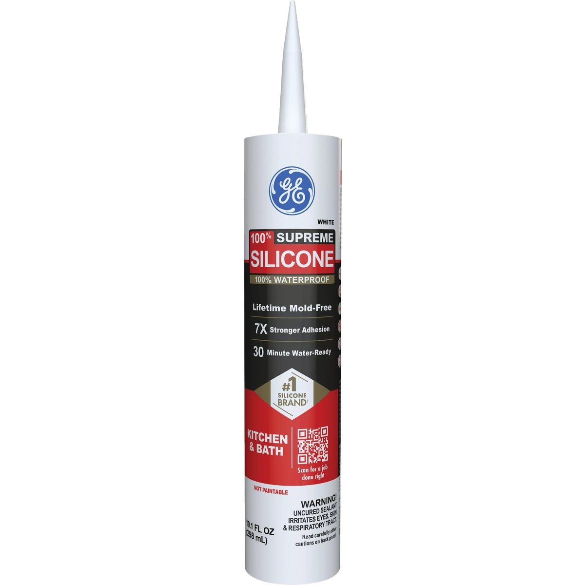 GE Supreme Silicone Kitchen & Bath Sealant, White, 10.1  Oz. Cartridge