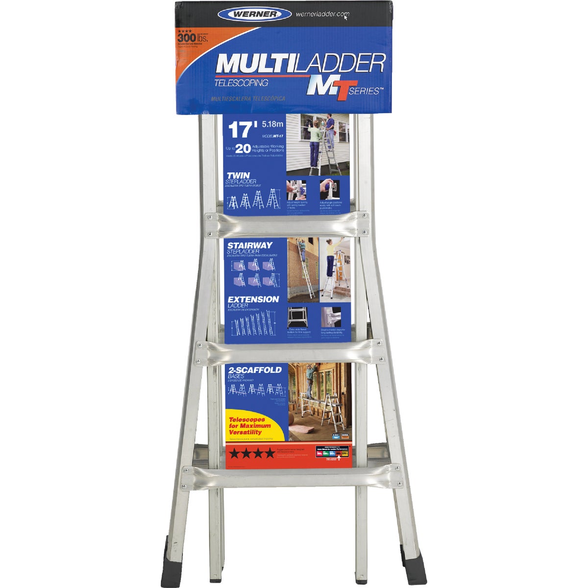 Werner 15 Ft. Aluminum Multi-Position Telescoping Ladder with 300 Lb. Load Capacity Type IA Ladder Rating