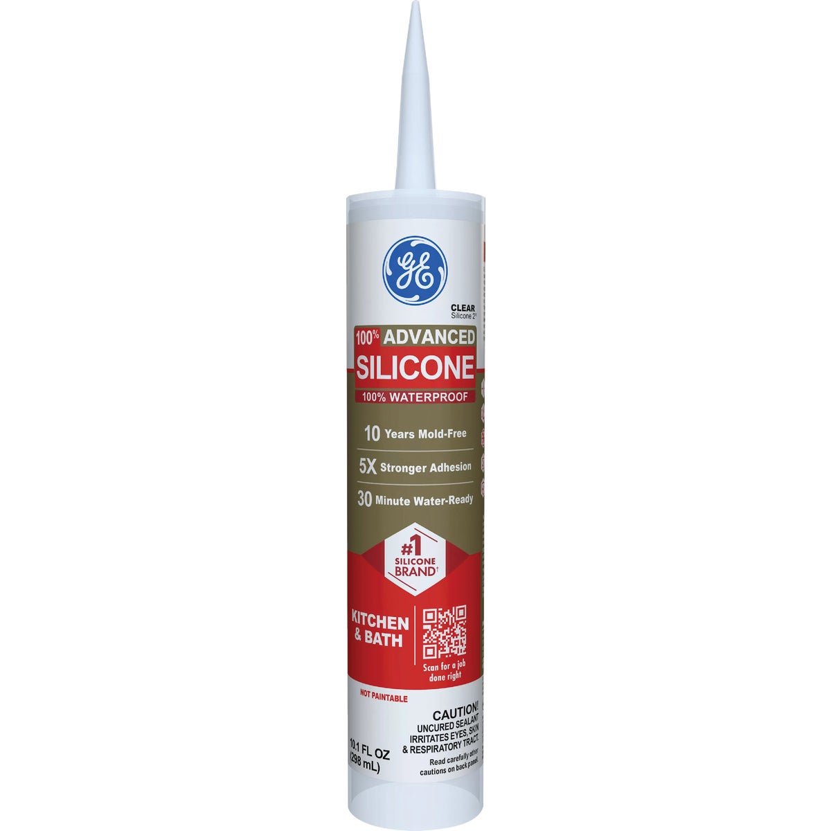GE Advanced Silicone Kitchen & Bath Sealant, Clear, 10.1  Oz. Cartridge