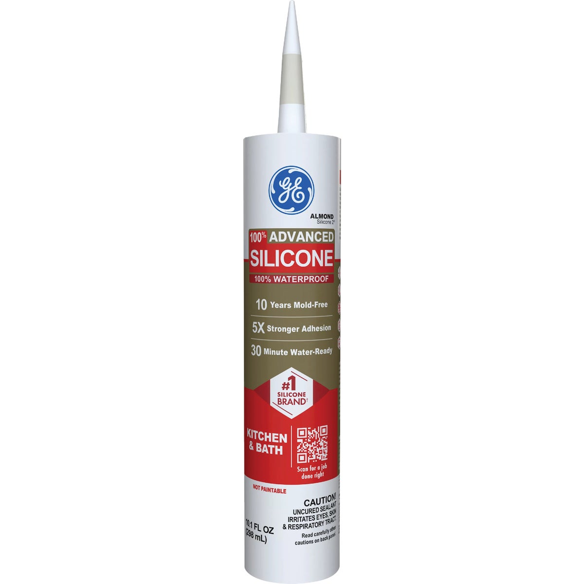 GE Advanced Silicone Kitchen & Bath Sealant, Almond, 10.1  Oz. Cartridge