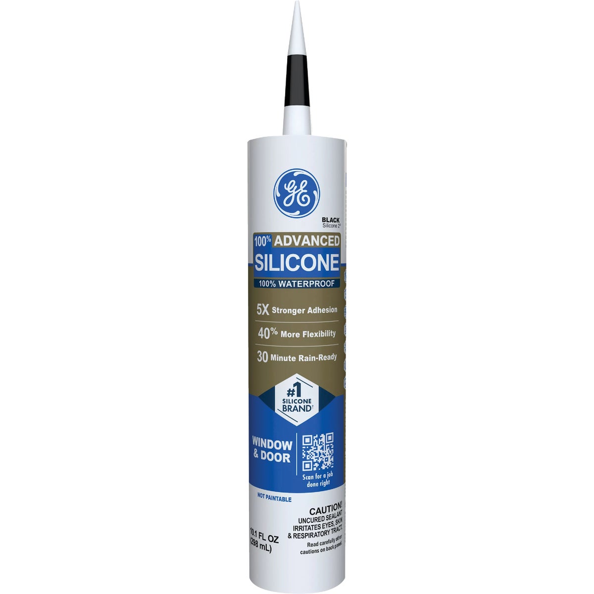 GE Advanced Silicone Window & Door Sealant, Black, 10.1  Oz. Cartridge