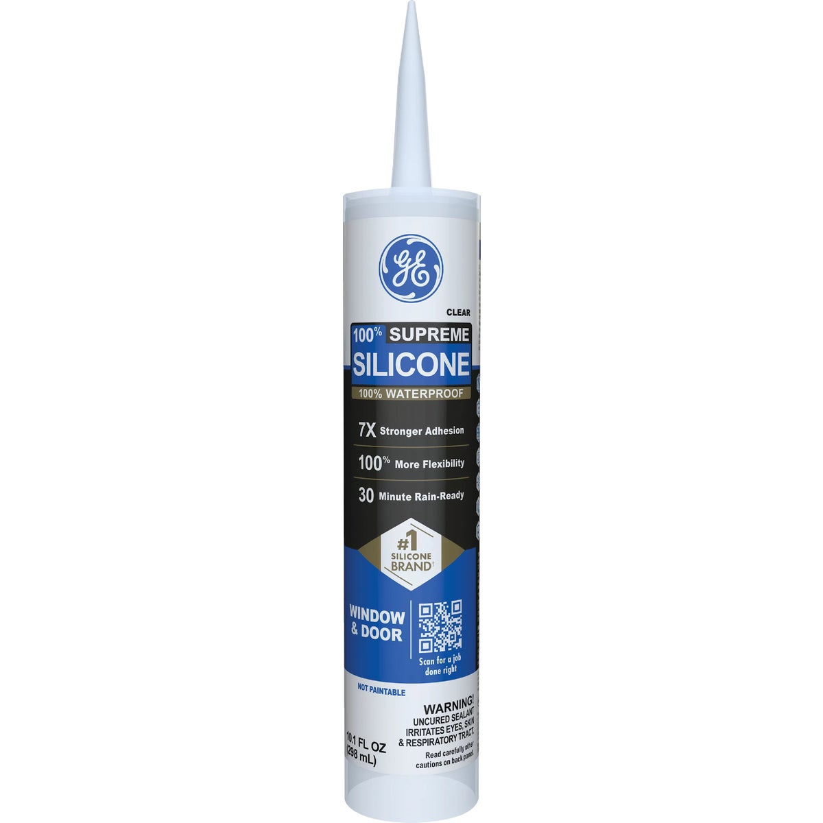 GE Supreme Silicone Window & Door Sealant, Clear, 10.1  Oz. Cartridge