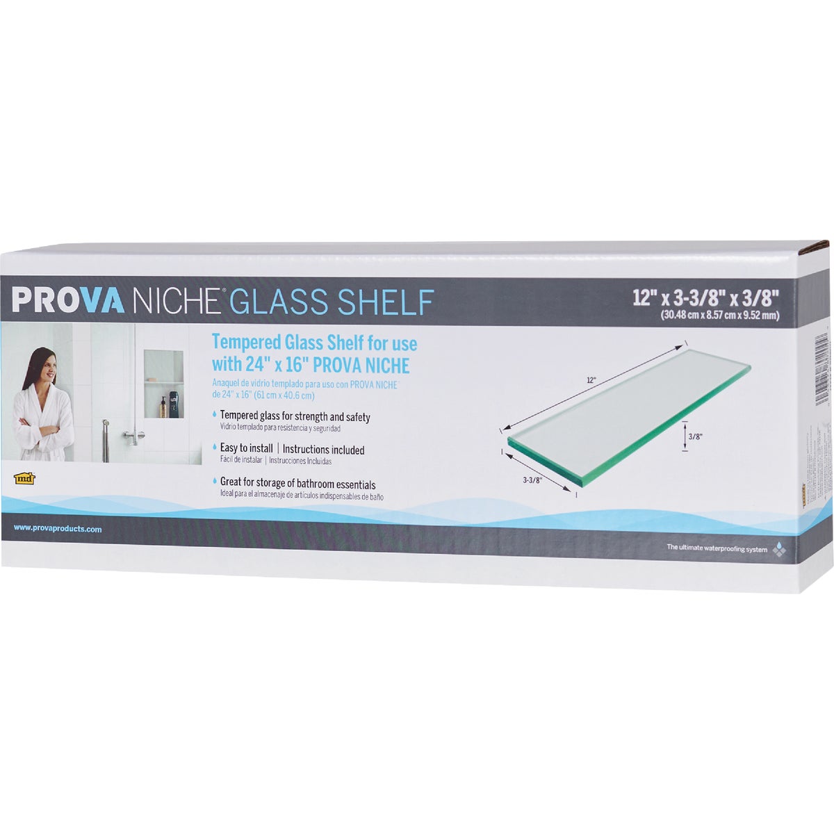 3-3/8x12 GLS SHOWR SHELF