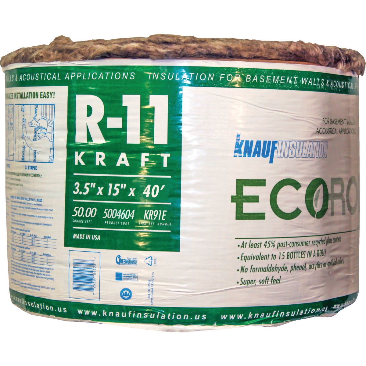 Guardian Knauf Greenguard Kraft Faced Roll Fiberglass Insulation 112771