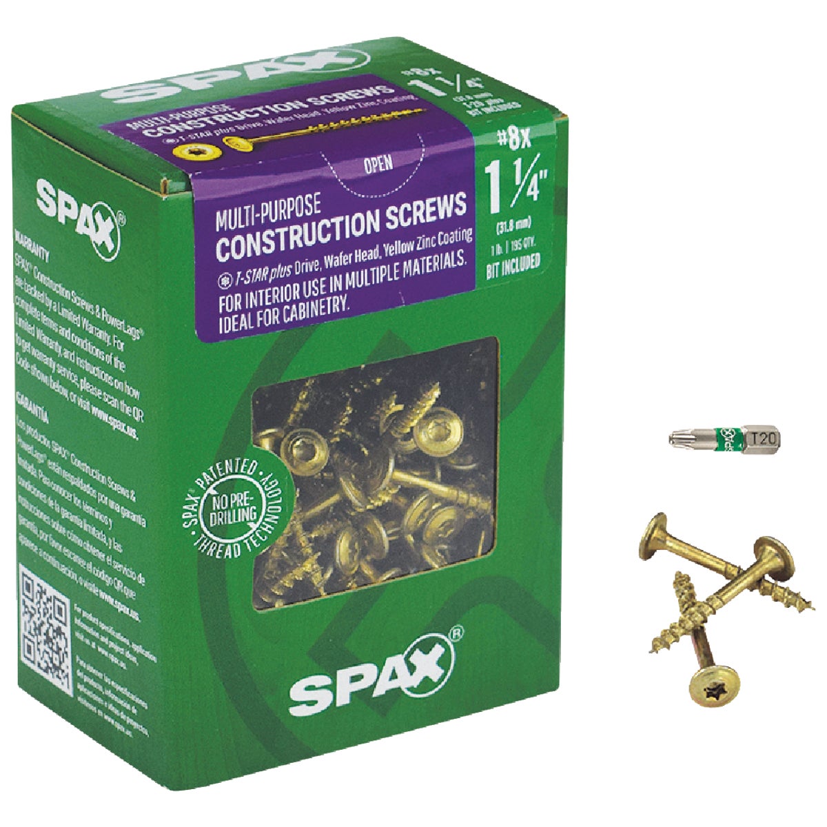 8X1-1/4 MP WH INT SCREW