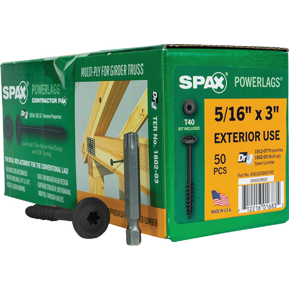 5/16X3 WH PWRLAG SCREW