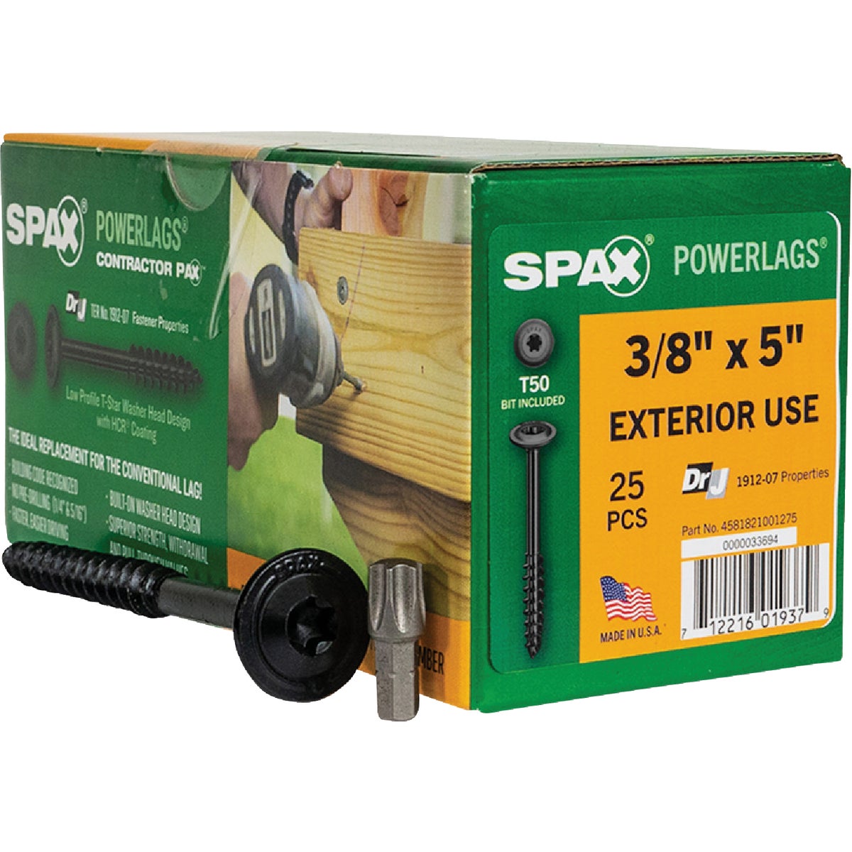 3/8X5 WH PWRLAG SCREW