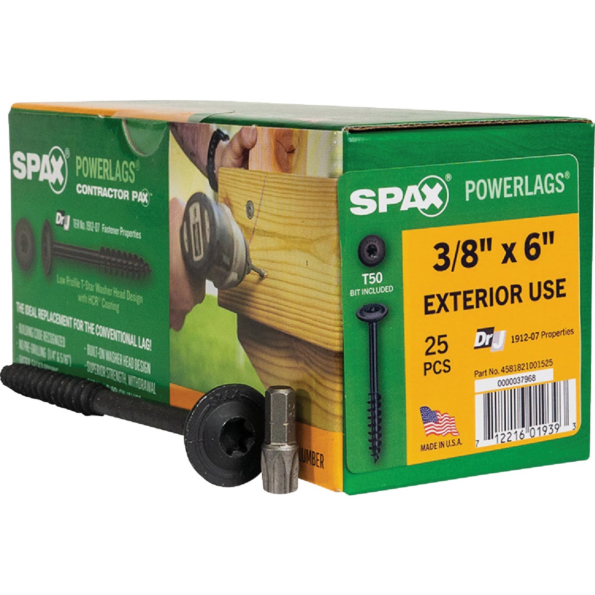 3/8X6 WH PWRLAG SCREW