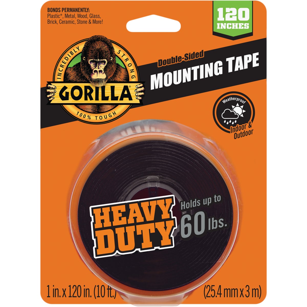 Gorilla 1 In. x 120 In. Black Heavy Duty Double-Sided Mounting Tape (60 Lb. Capacity) 216853