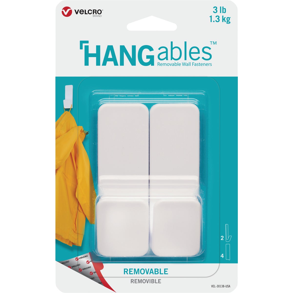 Velcro Brand Hangables 3 Lb. Capacity White Removable Medium Hook (2 Count) 217978