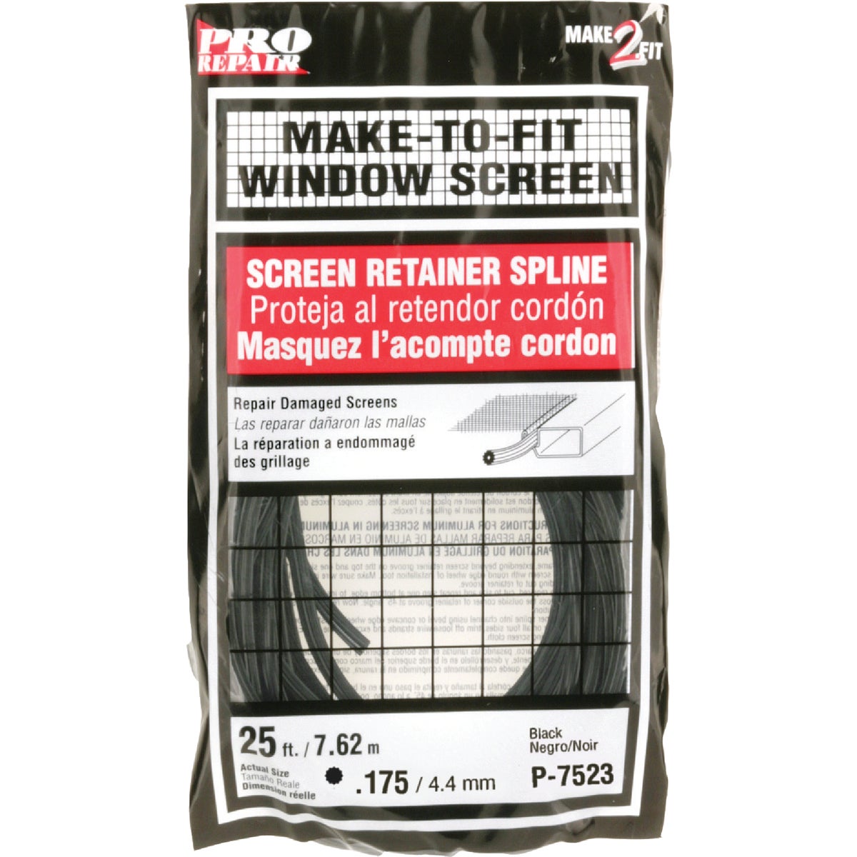 .175X25 BLK SCRN SPLINE