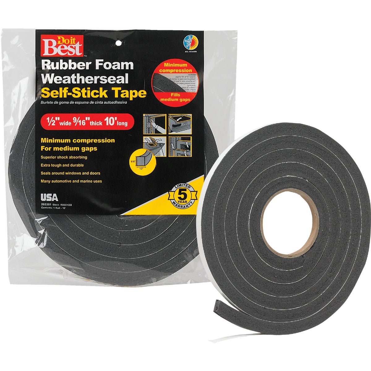 Do it Best Sponge Rubber Weatherstrip Tape 265381