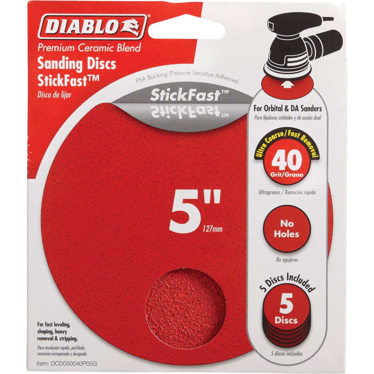 5PK 5" 40G PSA SAND DISC