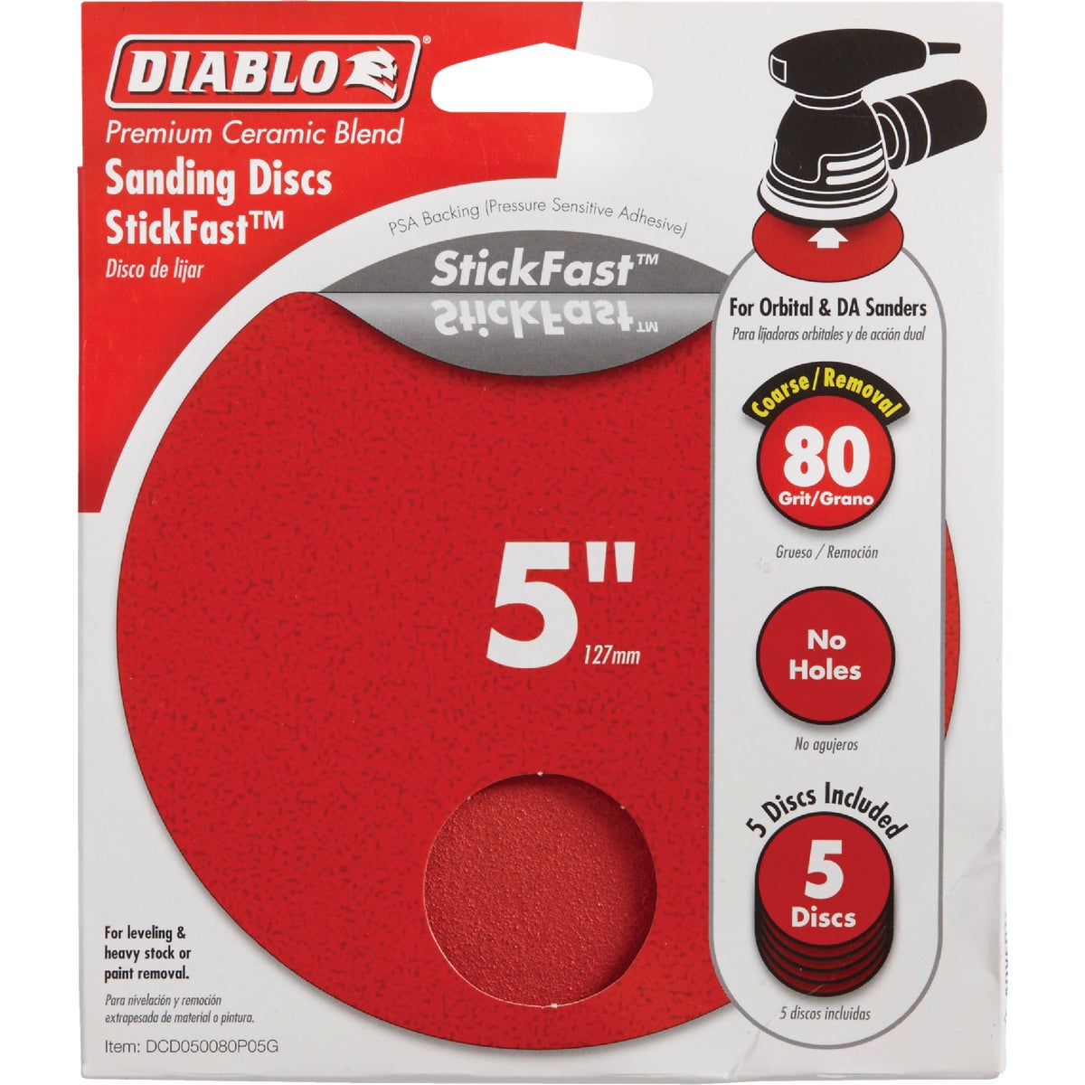 5PK 5" 80G PSA SAND DISC