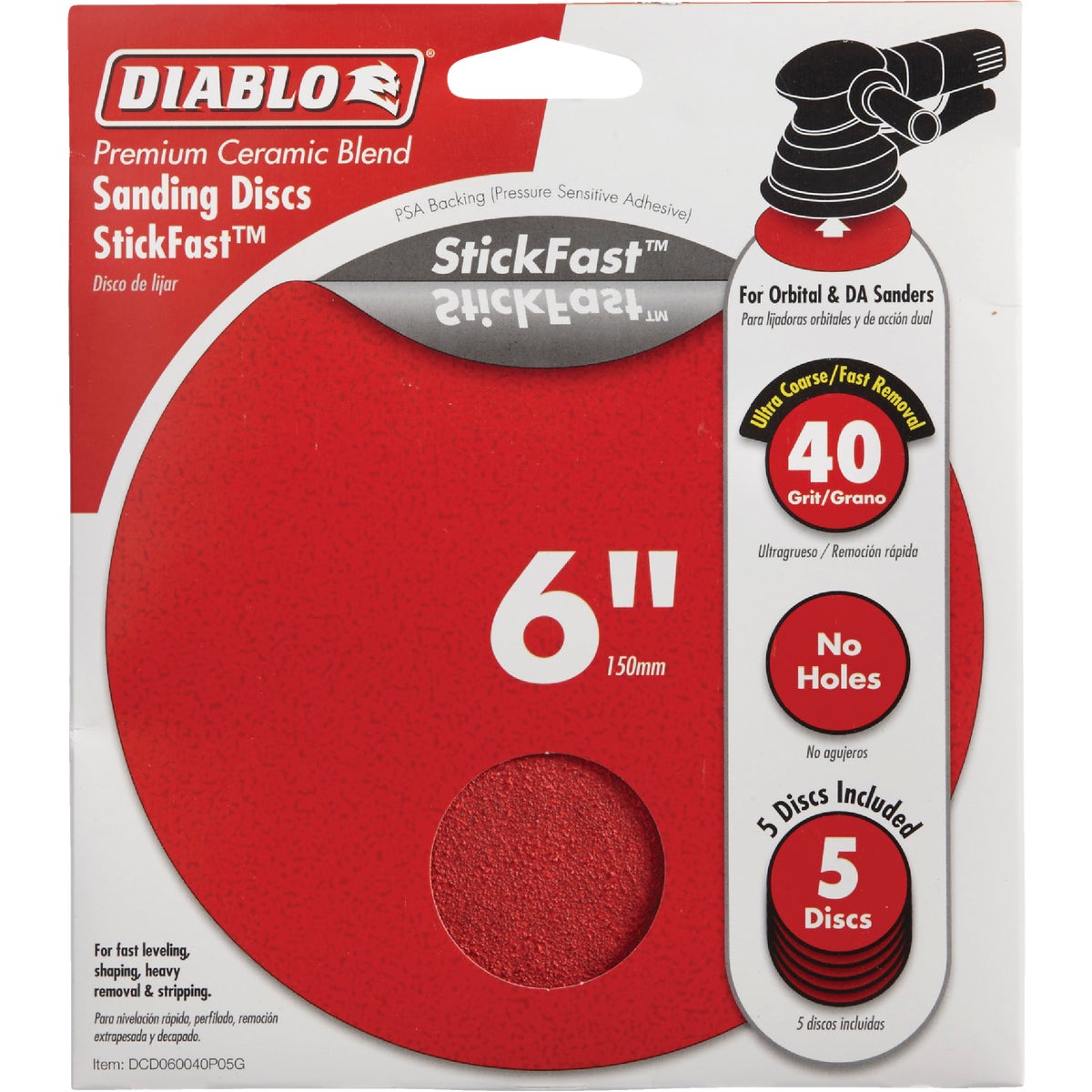 5PK 6" 40G PSA SAND DISC