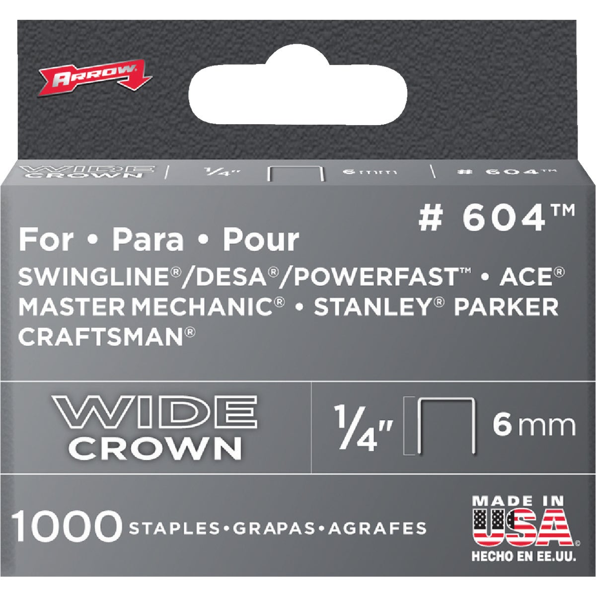 Arrow Heavy-Duty Wide Crown Staple, 1/4 In. (1000-Pack) 303151