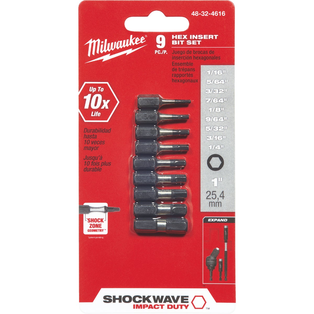 9PC IMPCT 1" HEX BIT SET