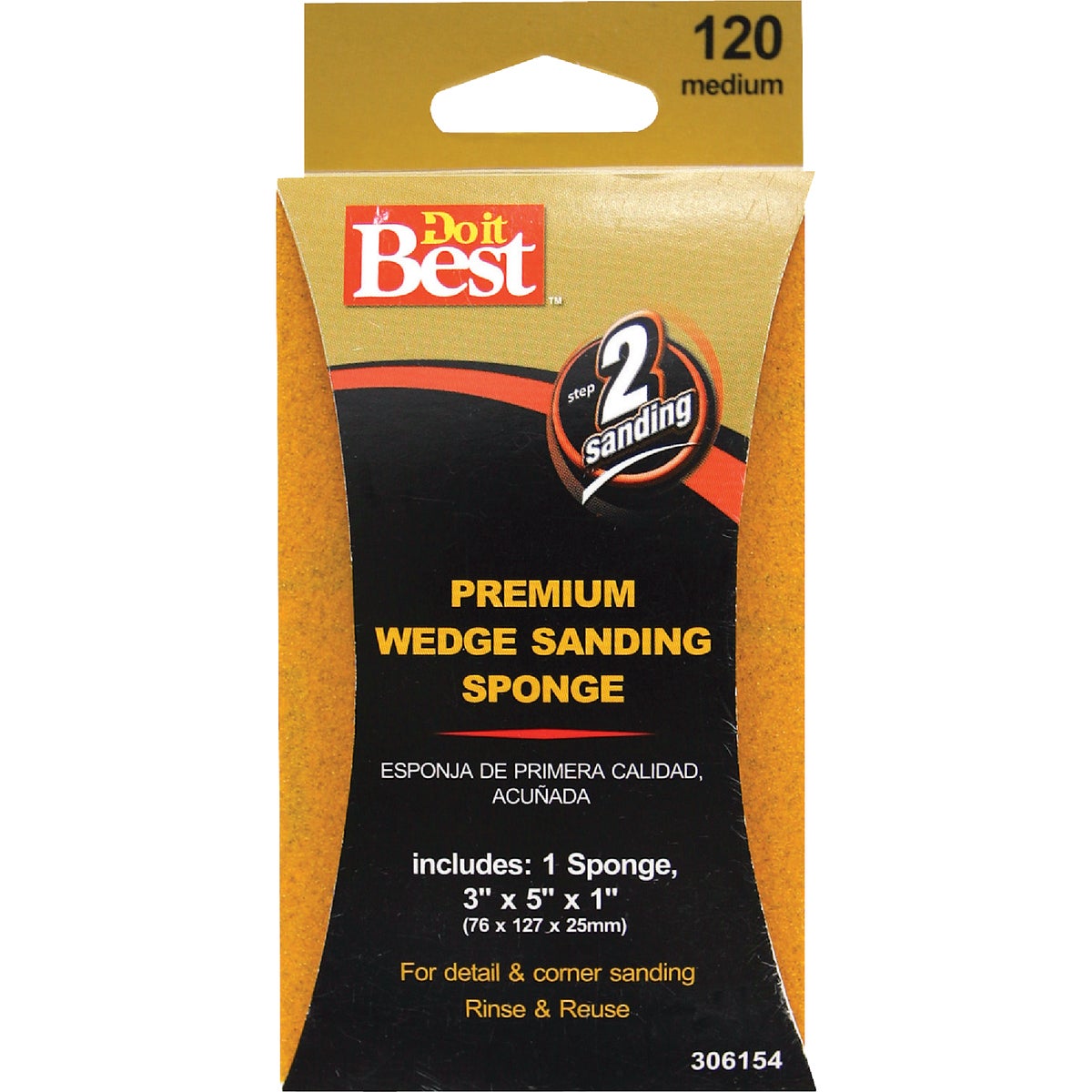 Premium Wedge 3 In. X 5 In. X 1 In. 120 Grit Medium Sanding Sponge