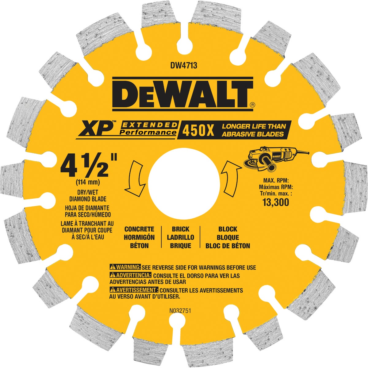 DeWalt Extended Performance 4-1/2 In. Segmented Rim Dry/Wet Cut Diamond Blade 310653