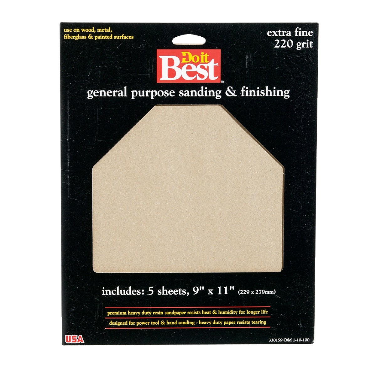 Do it Best General Purpose 9 In. x 11 In. 220 Grit Extra Fine Sandpaper (5-Pack) 330159