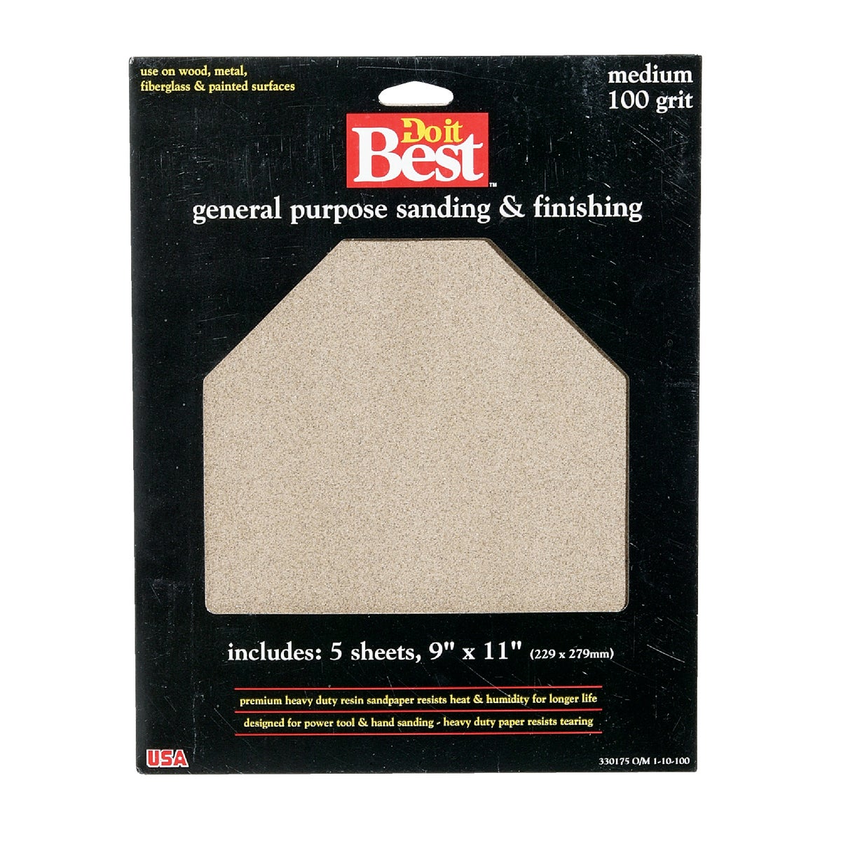 Do it Best General Purpose 9 In. x 11 In. 100 Grit Medium Sandpaper (5-Pack) 330175