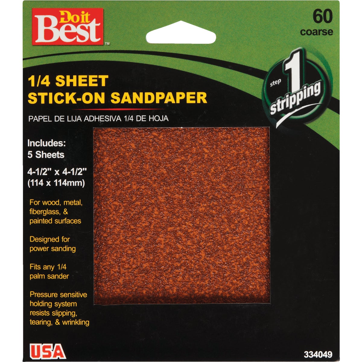 Do it Best Stick-On 60 Grit 1/4 Sheet Power Sanding Sheet (5-Pack) 334049