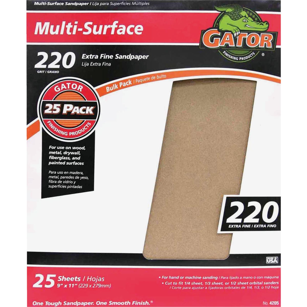 Gator Multi-Surface 9 In. x 11 In. 220 Grit Extra Fine Sandpaper (25-Pack) 339539